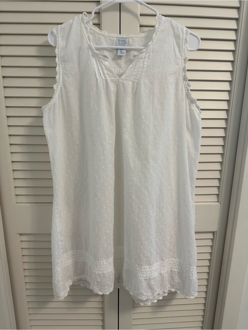 Sigrid Olsen White Swiss Dot Sleeveless Nightgown